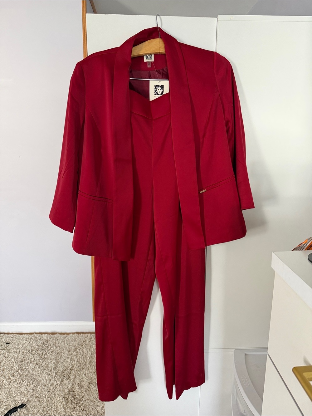 Anne Klein Deep Red Tailored Blazer & Pants Set
